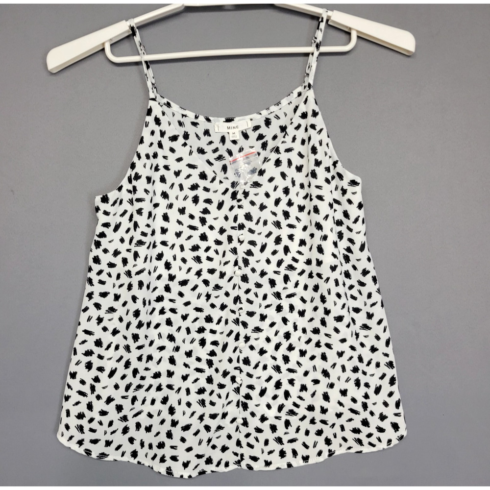 Mine for Anthropologie Tank Top Womens M Whiteโ Black Abstract Button Sleeveless